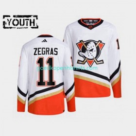 Anaheim Ducks Trevor Zegras 11 Adidas 2022-2023 Reverse Retro Wit Authentic Shirt - Kinderen